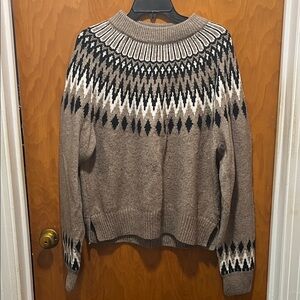 H&M Tan and Black Geometric Cowlneck Sweater